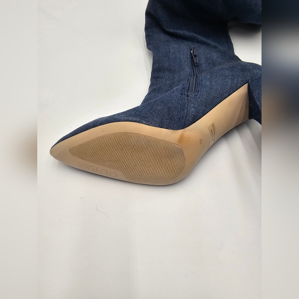 Guess Knee High Denim Stiletto Boots Size 7 | Pointed Toe Heels Y2K Retro Style - Picture 12 of 16
